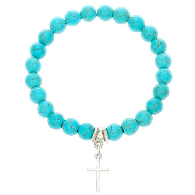Fako Bijoux® - Armband - Turquoise Kralen - Kruisje - 8mm