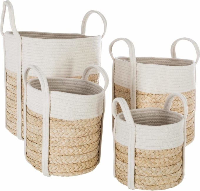 Decoratieve manden van riet, 4 maten