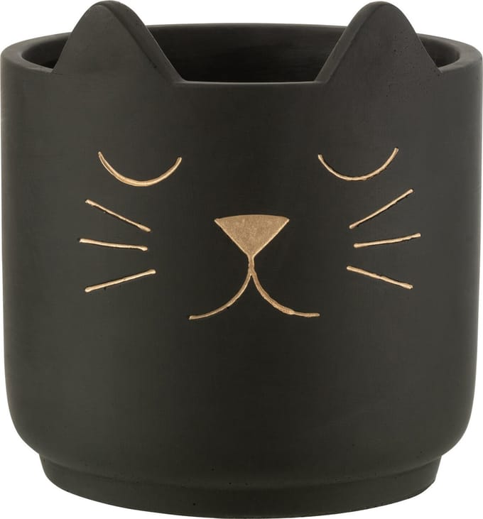 J-Line bloempot Kat - keramiek - zwart/goud - large - Ø 19 cm
