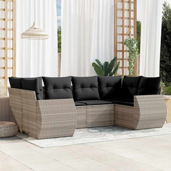 vidaXL - 6-delige - Loungeset - met - kussens - poly - rattan - lichtgrijs
