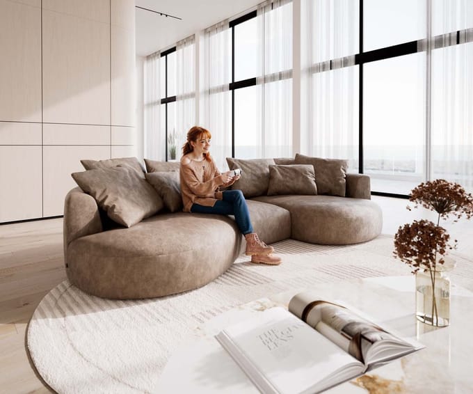Grote sofa Edina microvezel taupe vintage 330x170 cm