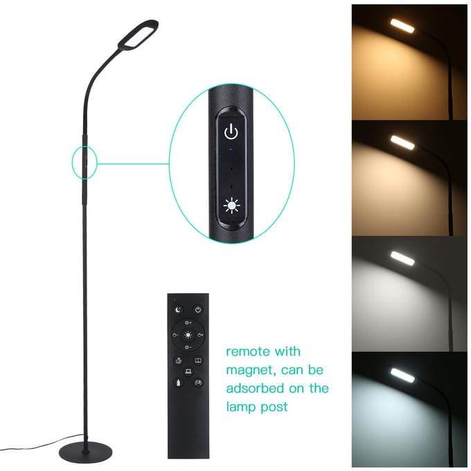 Tomshine LED Vloerlamp Afstandsbediening & Aanraakbediening Hoge Lumen Lees Staande Lamp 4 Kleuren UK Adapter zwart