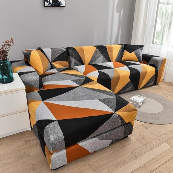 Housse de canapé d'angle en forme de L, élastique, imprimée, pour salon, extensible, 1/2/3/4 places 1pc 2-seat 145-185cm