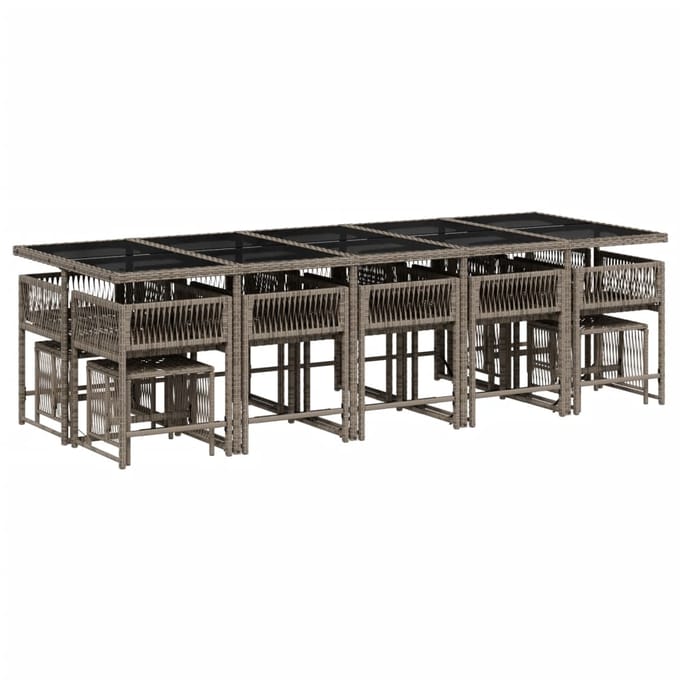 vidaXL - 15-delige - Tuinset - met - kussens - poly - rattan - grijs