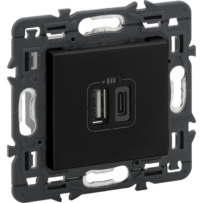 Legrand Valstopcontact 2xUSB Type A+C Compleet Apparaat Zwart - 741432