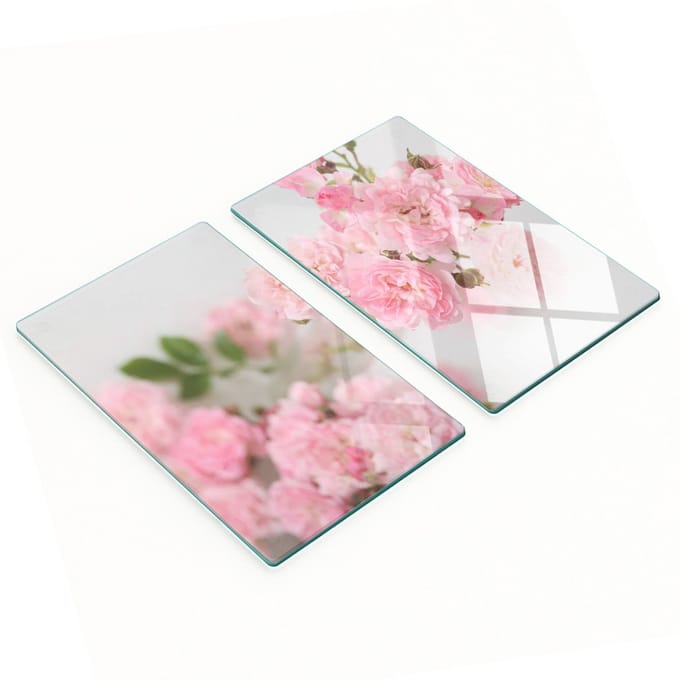Geharde multifunctionele decoratieve glazen borden met wilde rozen, 2x30x52 cm