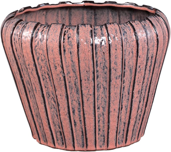 PTMD Mirei Pink Ceramic Pot Vertical Ribbed Round L