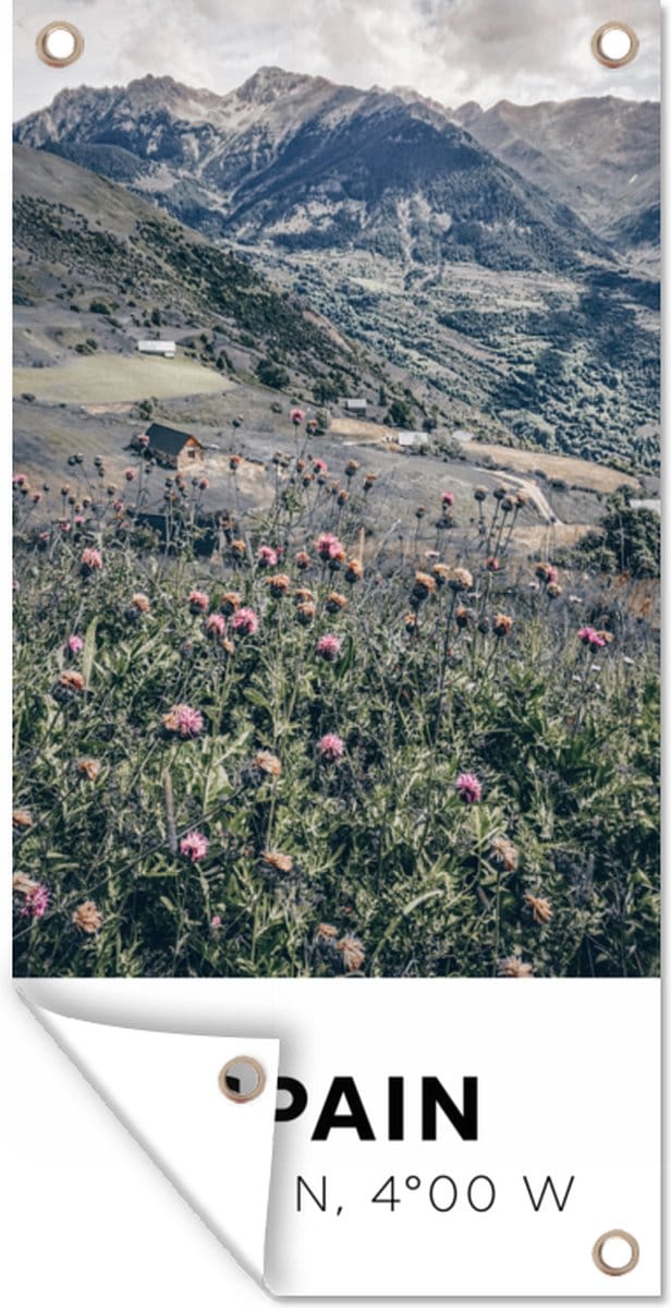 Tuinposter Spanje - Bergen - Bloemen - 30x60 cm - Tuindoek