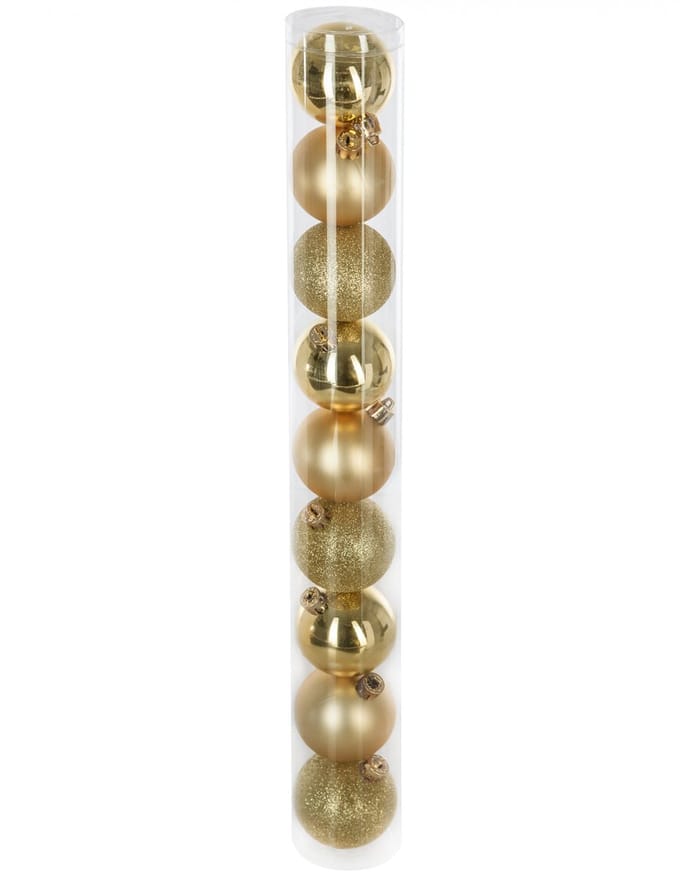 JJA - 9 gouden kerstballen 6 cm met verschillende afwerkingen
