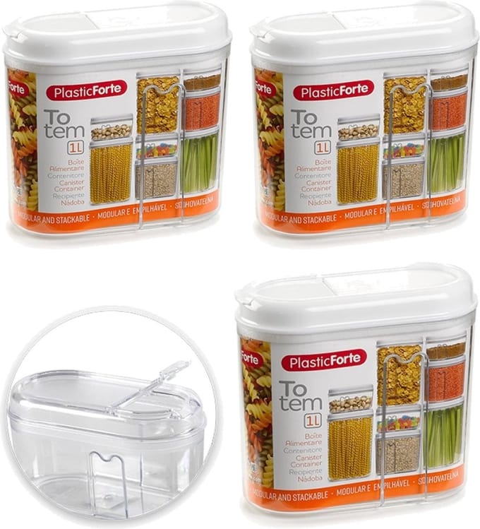 PlasticForte Voorraadbus met strooi deksel - 4x stuks - 1 liter - kunststof