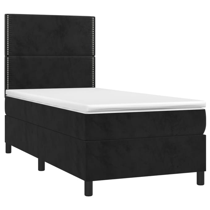vidaXL - Boxspring - met - matras - en - LED - fluweel - zwart - 90x190 - cm