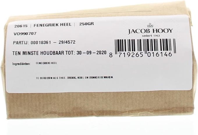 Jacob Hooy Fenegriekzaad heel 250 Gram