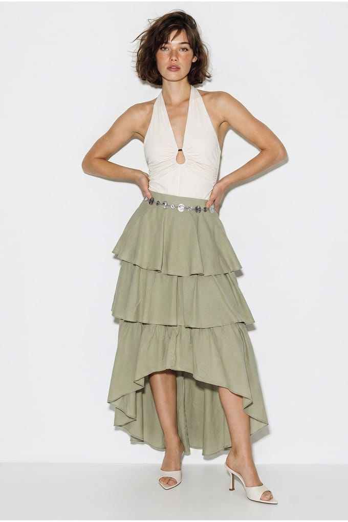 Hoog-Waisted Katoenen Poplin Midi-Rok