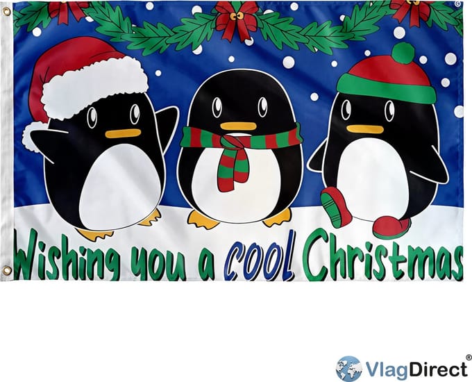 VlagDirect - Kerst vlag - Kerst pinguïn thema vlag - 90 x 150 cm.