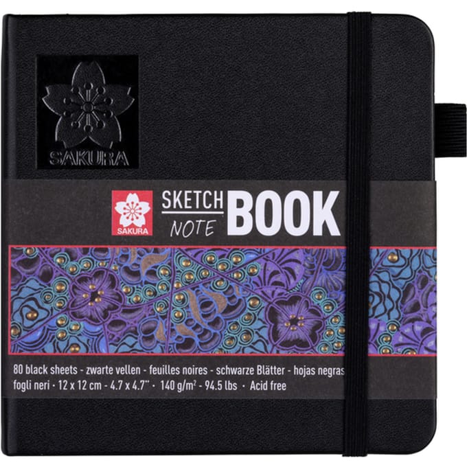Carnet - Croquis - Dessin - Notes - 12x12cm - 80pages - Couverture noire - Sakura blanc