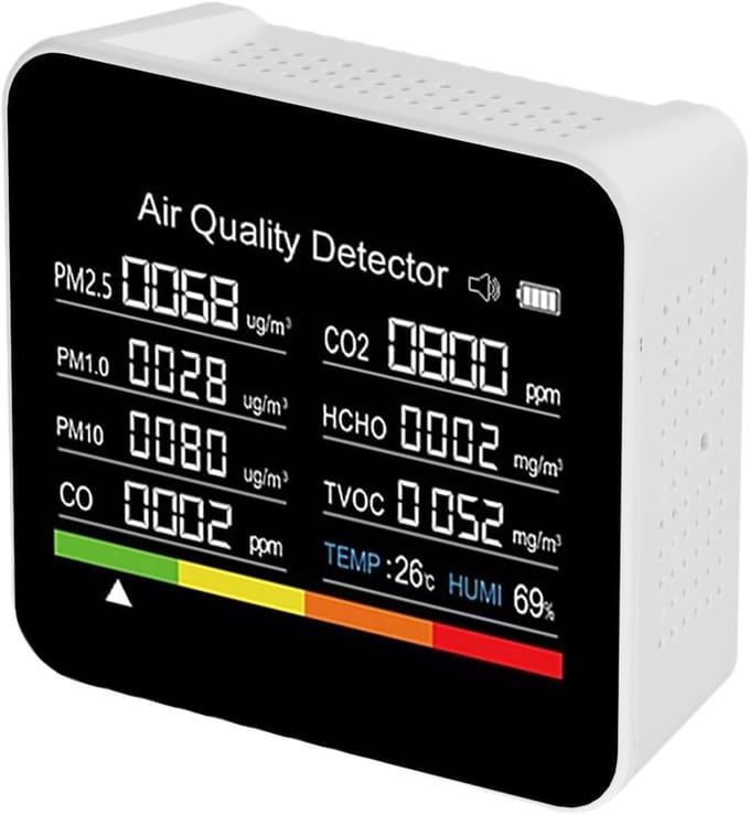 Luchtkwaliteitsmeter - Tester Detector - Binnenklimaat Controleren - Meet Vocht Temperatuur - Compact Draagbaar - Wit