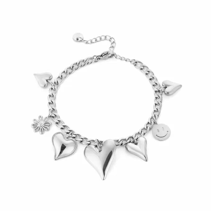 Bijoutheek Armband (Sieraad) Bedels Hart Smiley Zilver