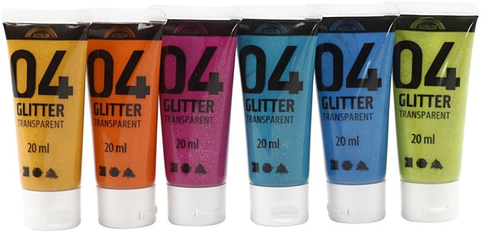 Acrylverf met glitters, diverse kleuren, 6x20 ml/ 1 doos