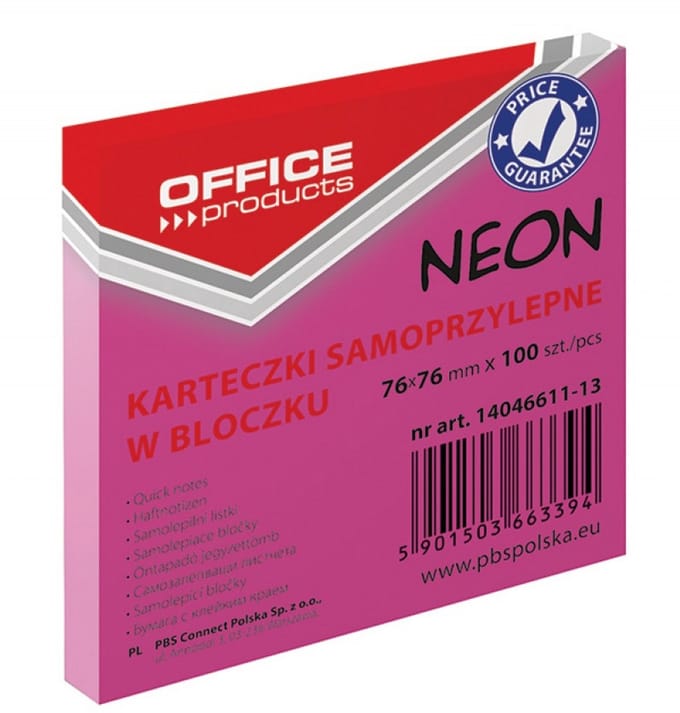 Memoblok, 76x76mm, neon roze, blok à 100 vel