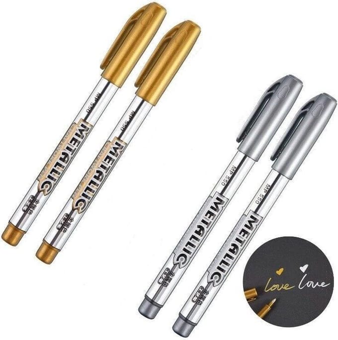 4 Metallic pen Waterproof - Goud & Zilver - 1,5mm - Watervaste stift - Kerstkaarten - Kerstmenu - Uitnodigingen