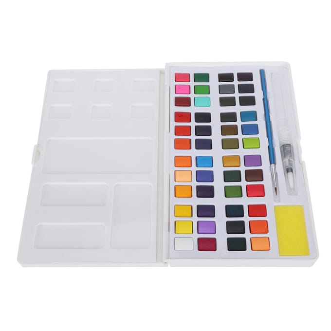 Professionele Aquarelverf Set Draagbaar Aquarel Pigment met Pen Spons (Plastic Doos)48 white