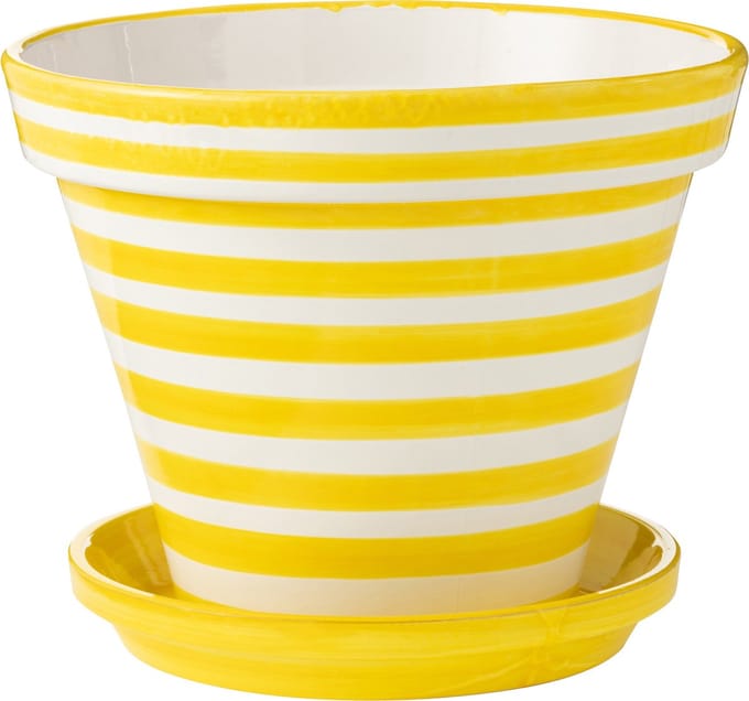 J-Line bloempot Granada Stripes Handmade + Painted - keramiek - geel - extra large - Ø 50 cm