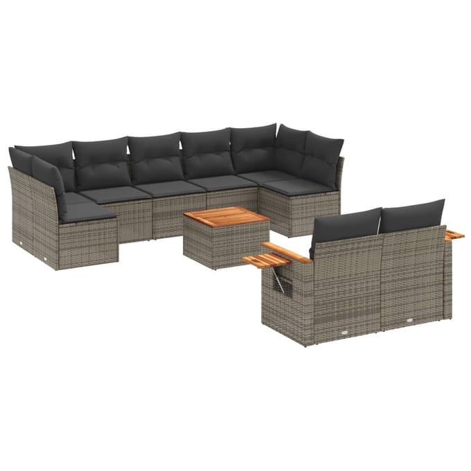 vidaXL - 10-delige - Loungeset - met - kussens - poly - rattan - grijs