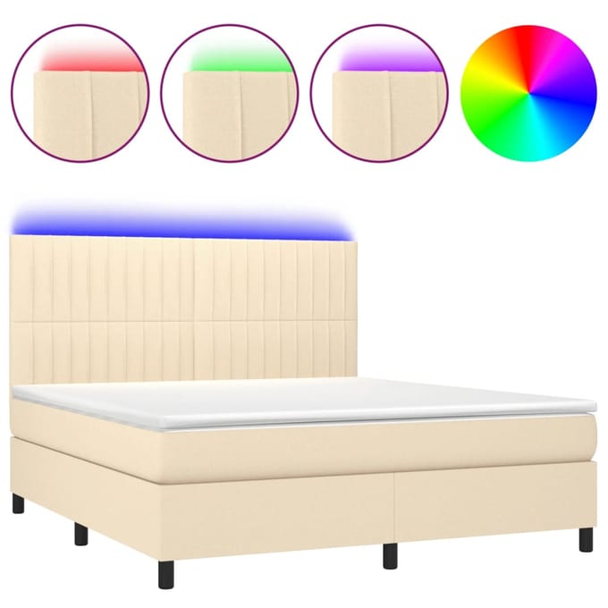 vidaXL - Boxspring - met - matras - en - LED - stof - crèmekleurig - 160x200 - cm