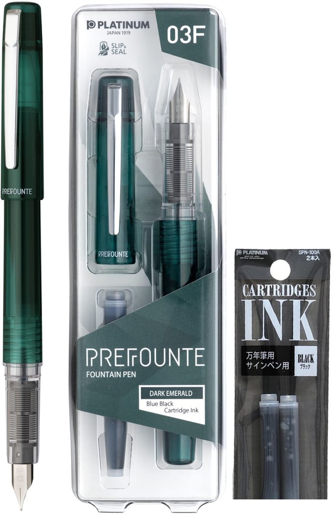 Platinum - Prefounte Vulpen - Medium - Dark Emerald - Met vullingen Zwart