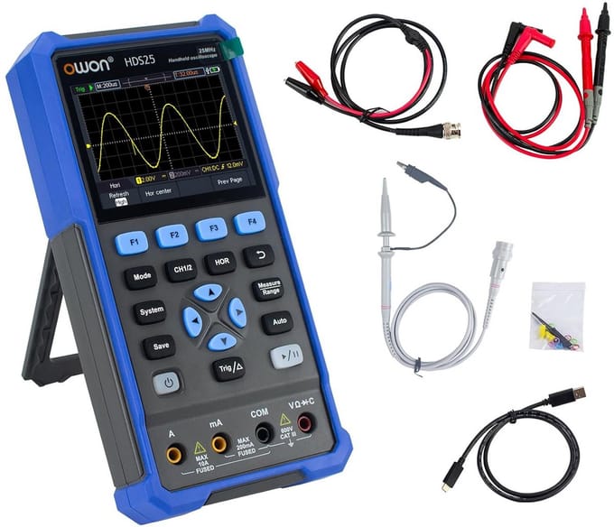 Draagbare Digitale Oscillscoop & Multimeter - 2 Kanalen, 25MHz, 20.000 Tellingen