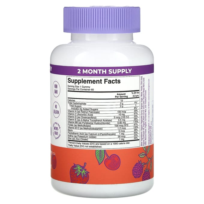 MaryRuth's, Gommes Multivitamines Biologiques pour Bébés, Saveur Baies Mixtes et Cerise, 100 mcg DFE, 60 Gommes
