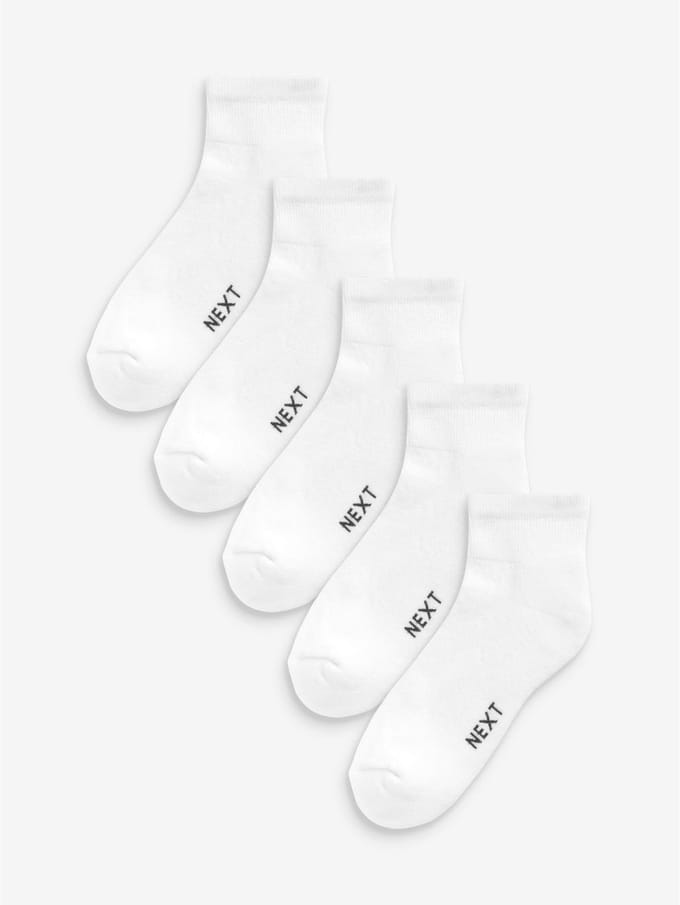 Next - Heren - Set van 5 paar halfhoge sneakersokken met demping - Wit