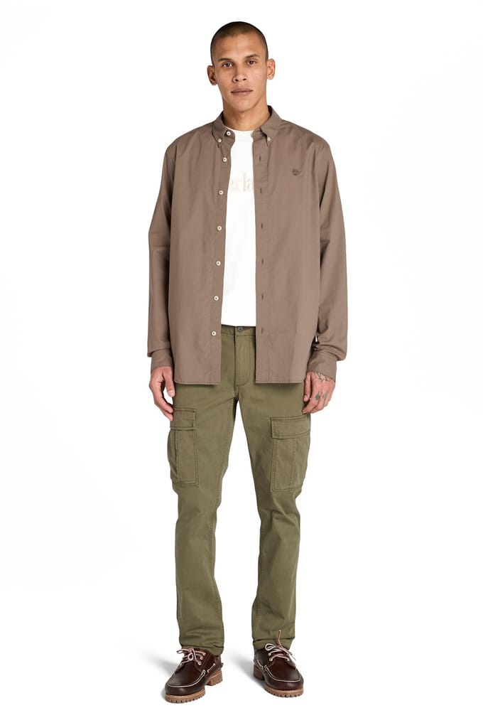 Timberland Long Sleeve Stretch Poplin Shirt Chocolate Chip Größe: M | Casual hemden Outlet | Herren | Braun