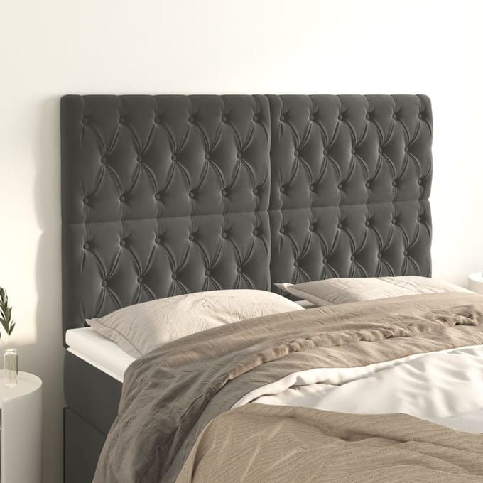 vidaXL - Hoofdbord - donkergrijs - 144x7x118/128 - cm - Fluweel