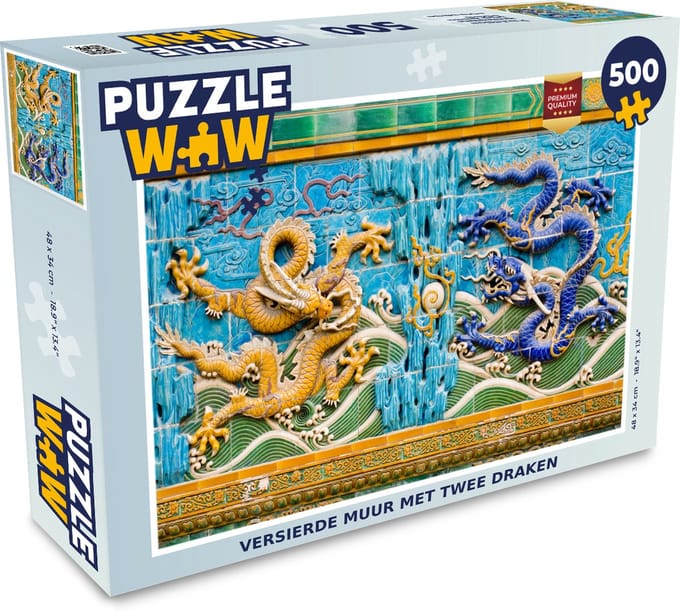 Puzzel Versierde muur met twee draken - Legpuzzel - Puzzel 500 stukjes