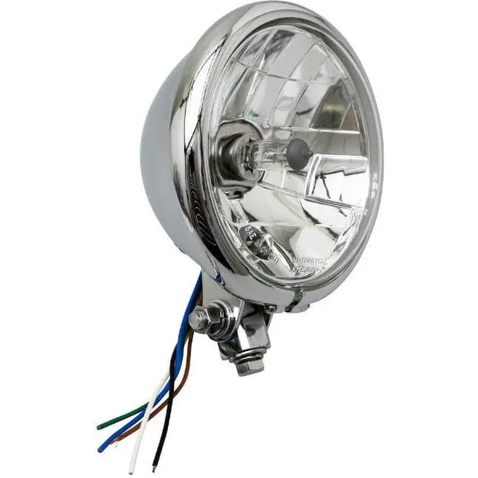 Motorfiets koplamp met gladde optische behuizing h4 lamp + positielicht Avoc Vintage Homologue CE