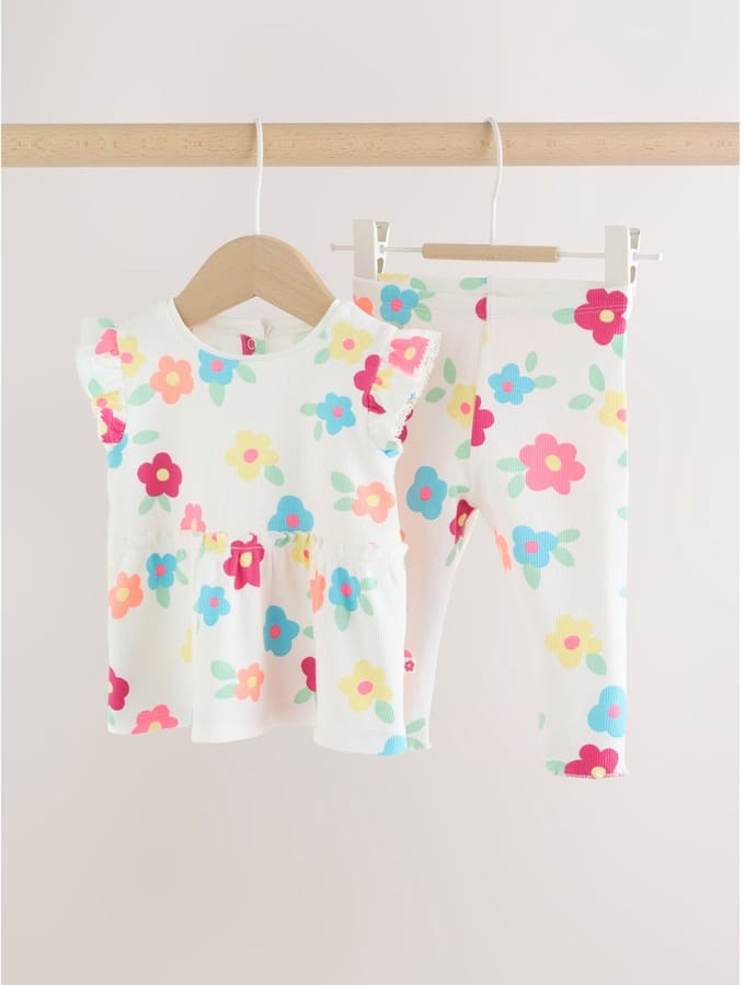 Next - Meisjes - Geribbelde top en Leggings babyset 2 Pieces - Wit
