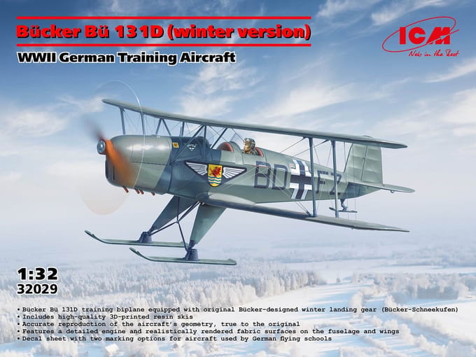 ICM Modelbouwpakket Vliegtuigen - 32029 Bücker Bü 131D Winter Version - WWII Training Aircraft - Duits Propellervliegtuig Plastic - 1:32 - Modelbouw