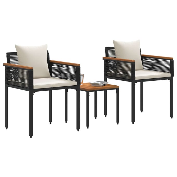 vidaXL - Buitenmeubels - set - met - kussen - Zwart - en - Crème - Wit - poly - rattan