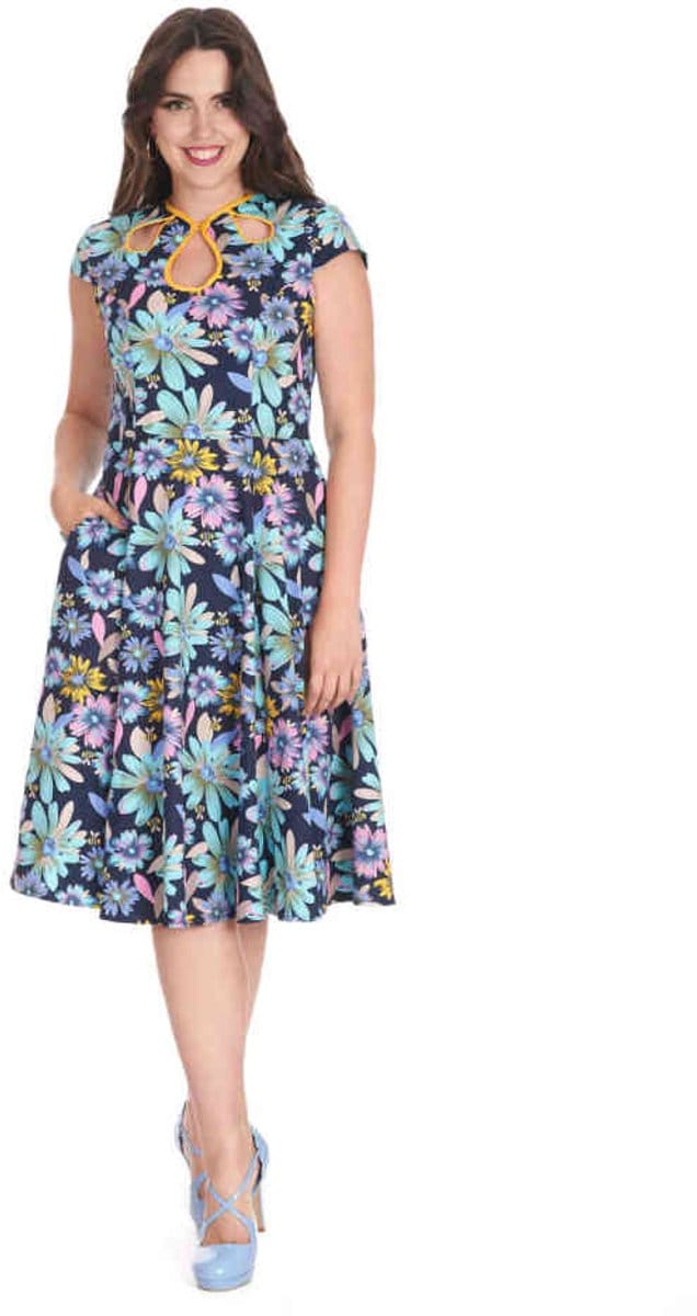 Banned - Summer Bee Flare jurk - M - Blauw