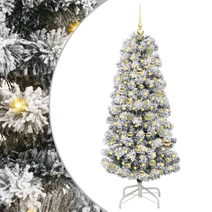 vidaXL - Kunstmatige - Hinged - Kerstboom - 150 - LED's - Groen - en - Wit - 150 - cm