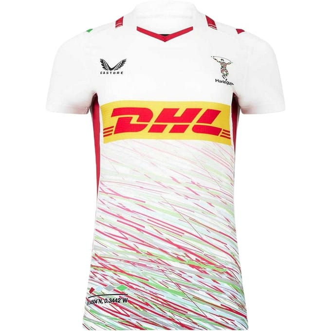 Castore Harlequins F.C. uittenue voor dames (Stralend wit/Nar-rood)