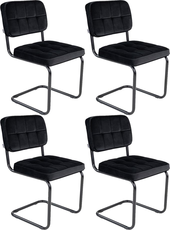 KICK® IVY Eetkamerstoelen – Set van 4 – Velvet – Buisframe – Zwart