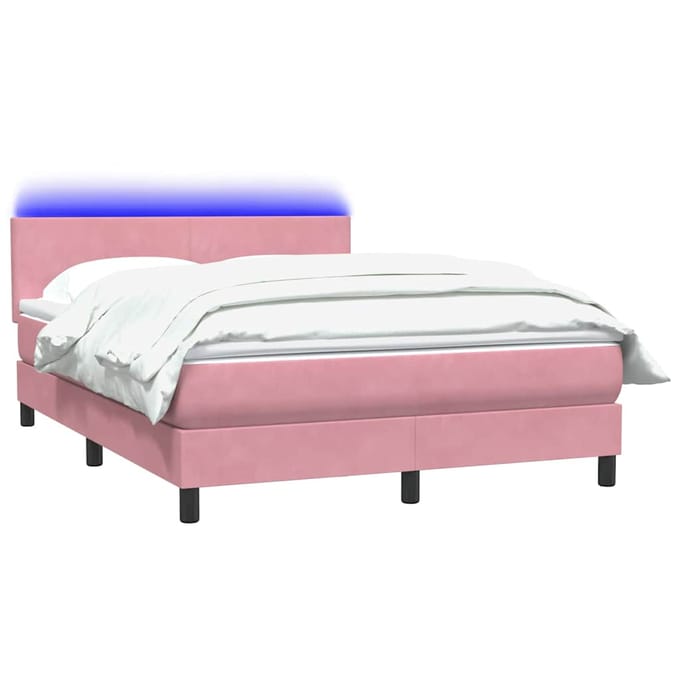 vidaXL - Boxspring - met - matras - en - LED - fluweel - roze - 140x220 - cm