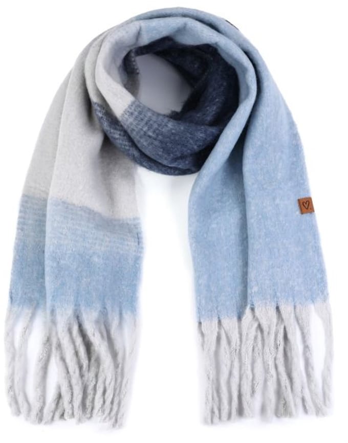 Zachte winter sjaal met ruiten en franjes Blue