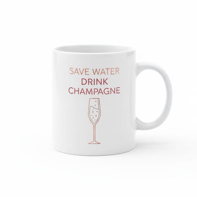 Save Water Drink Champagne Koffiemok 330 ml – Grappige Tekst Cadeau Mok