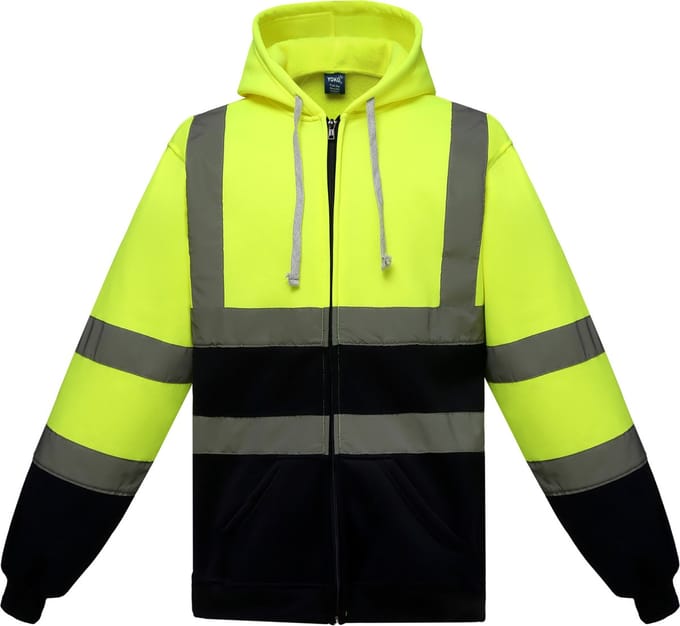 Yoko Full Zip Hooded Sweatshirt YHVK07 - Hi Vis Yellow / Navy - L