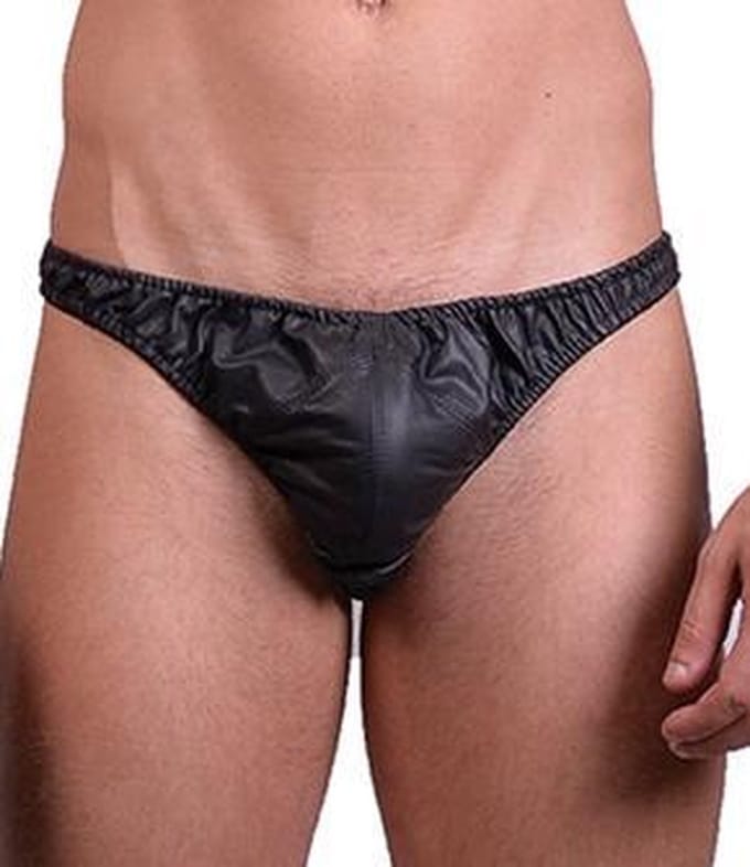 Mister B leren heren string slip - zwart small