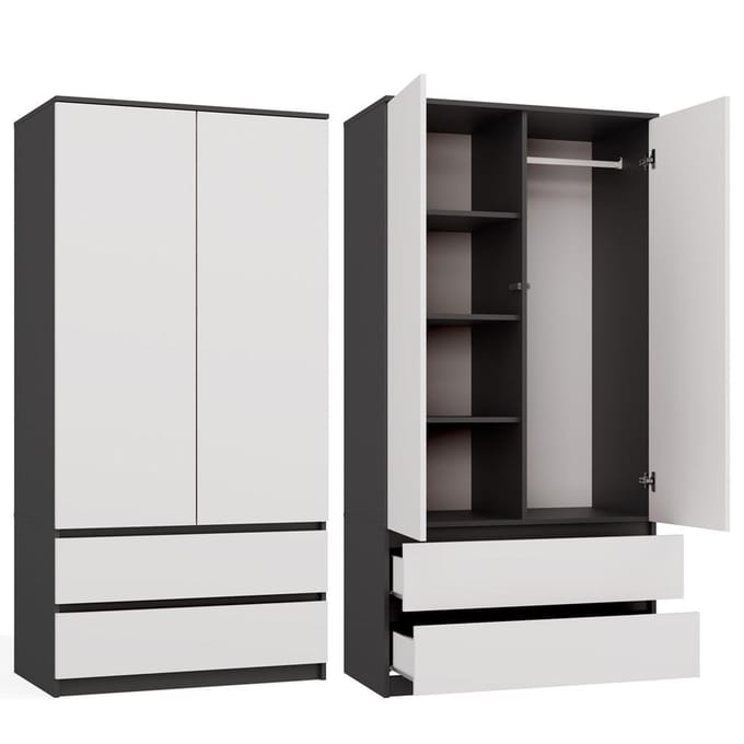 Topeshop MALWA - Kledingkast - 2 deuren - TIP-ON - Antraciet/Wit