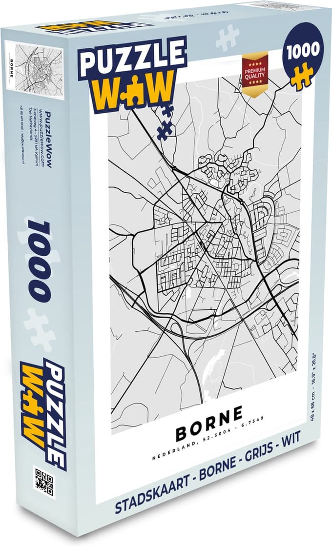 Puzzel Stadskaart - Borne - Grijs - Wit - Legpuzzel - Puzzel 1000 stukjes volwassenen - Plattegrond